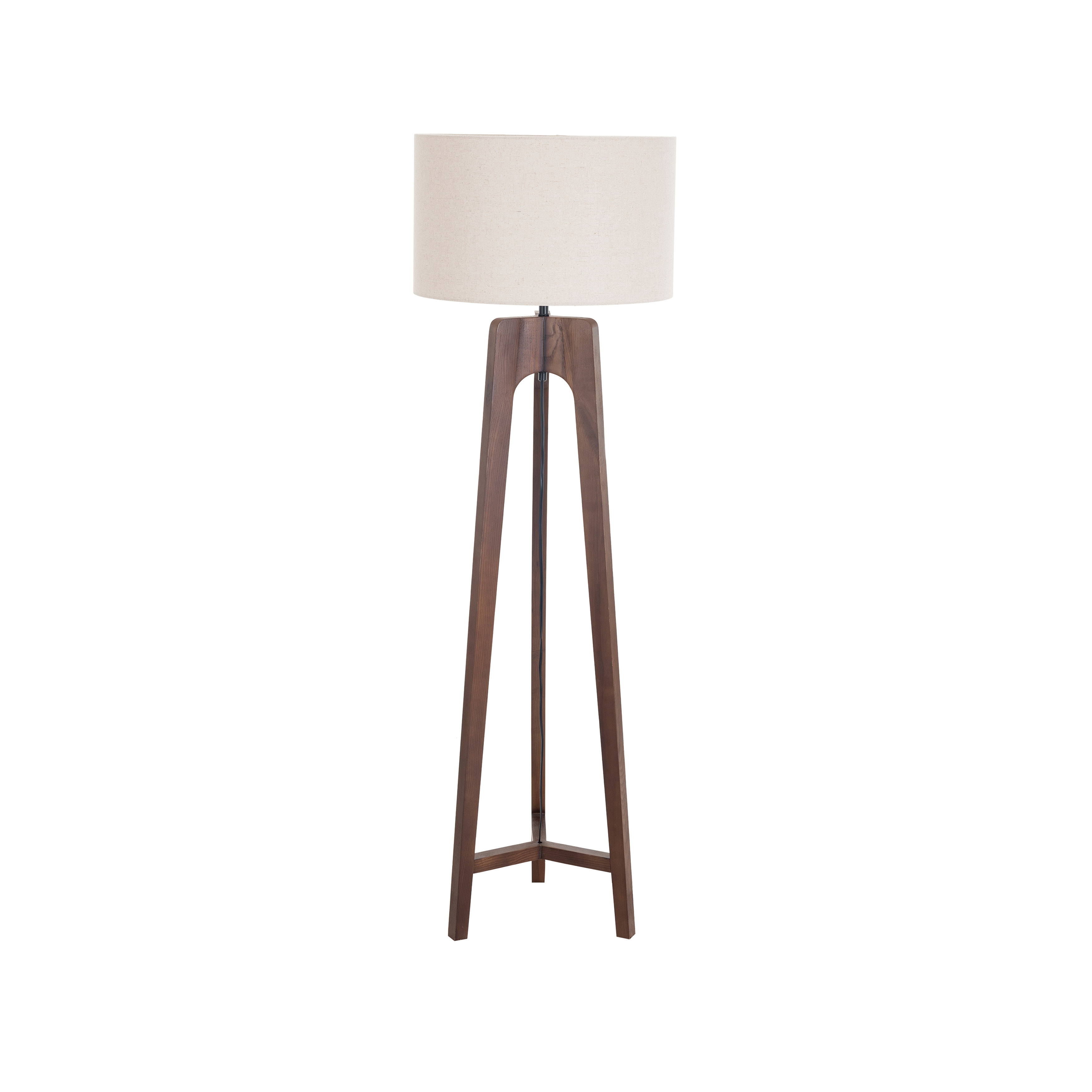 Round Rubberwood Tripod Floor Lamp with Linen Shade, Natural - Image 0