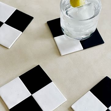 Checkered Coaster, White/Black, Set of 4 - Image 1