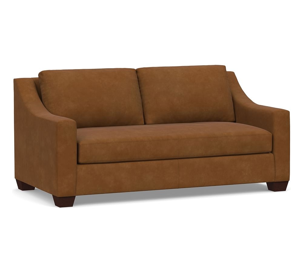 York Slope Arm Leather Loveseat 72" with Bench Cushion, Polyester Wrapped Cushions, Nubuck Caramel - Image 0