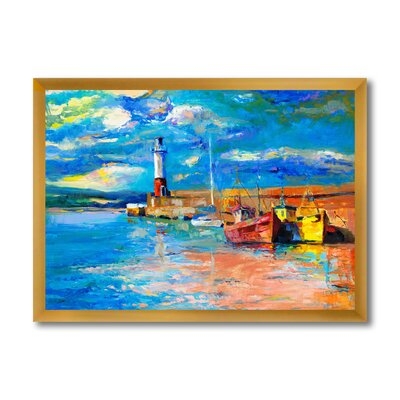 Lighthouse In Evening Glow By The Shore - Nautical & Coastal Canvas Wall Art Print - Image 0