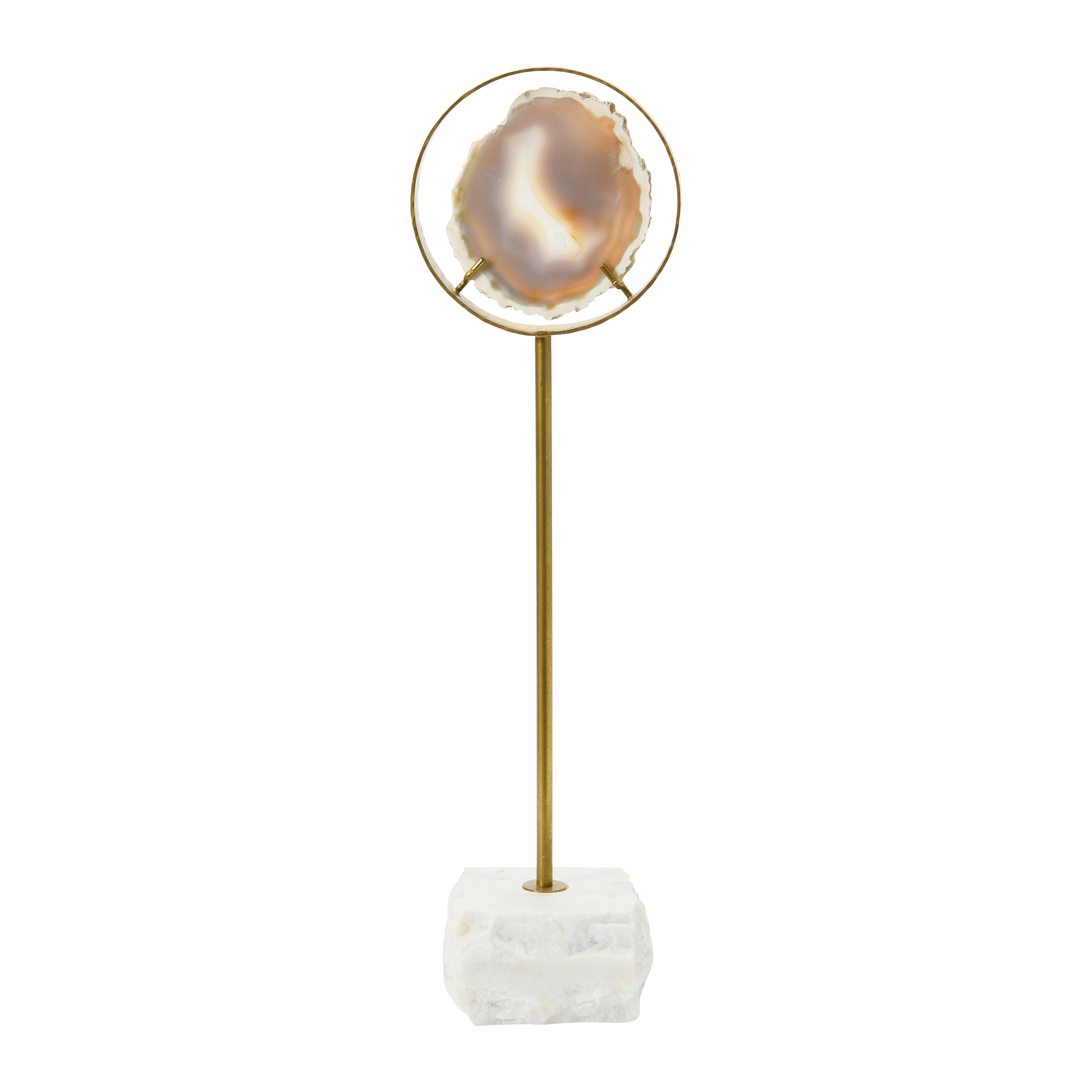 Decorative Agate Accent on Metal and Marble Stand, Grey - Image 0