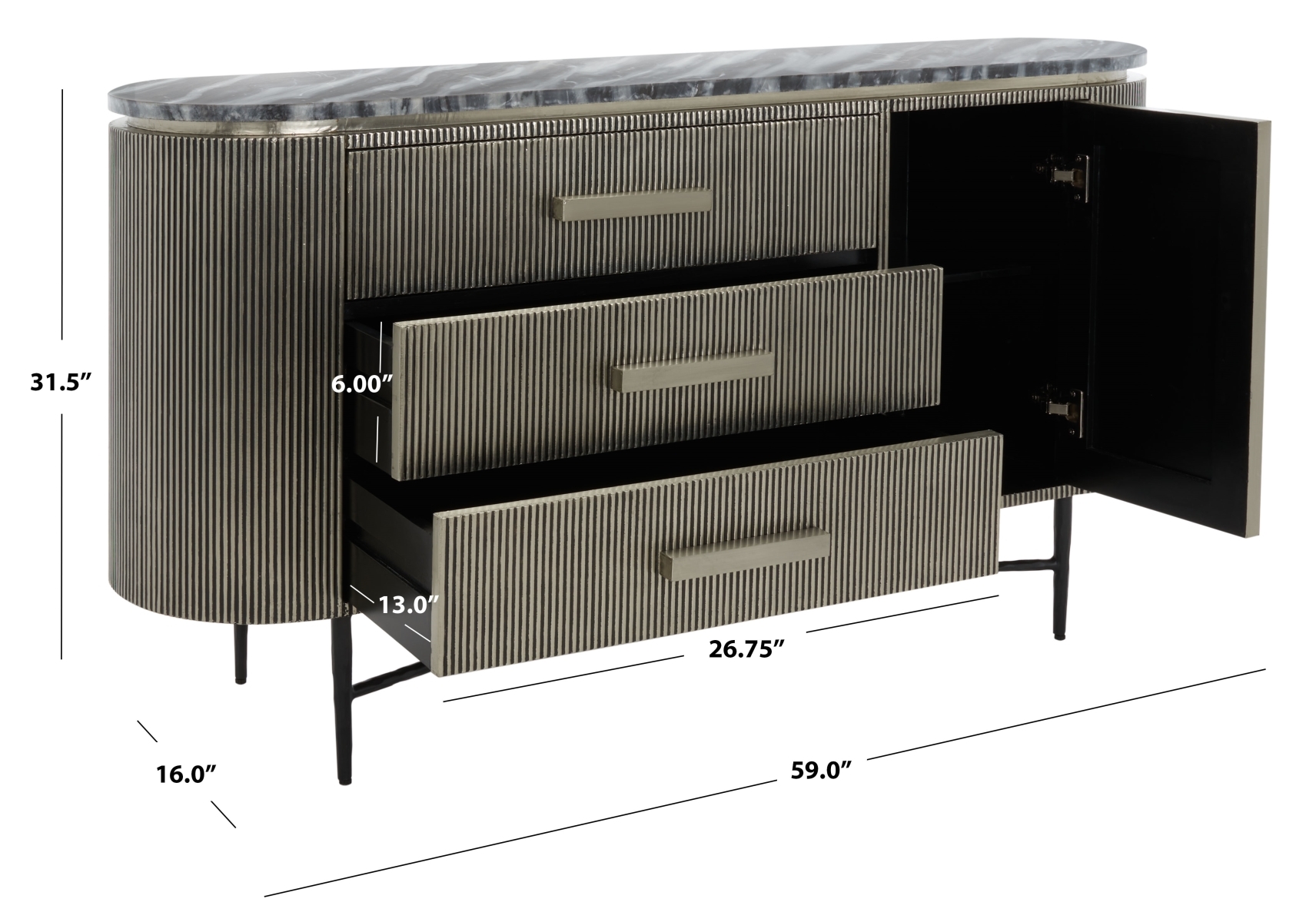 Everlyse Marble Top Sideboard - Silver - Image 9