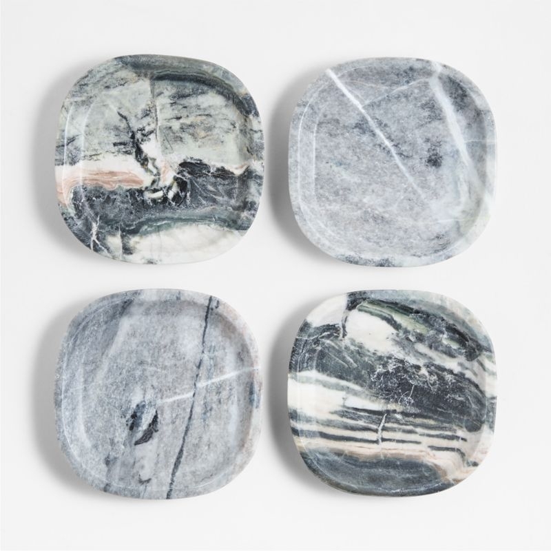 Jade Floral Square Marble Coasters, Set of 4 - Image 1