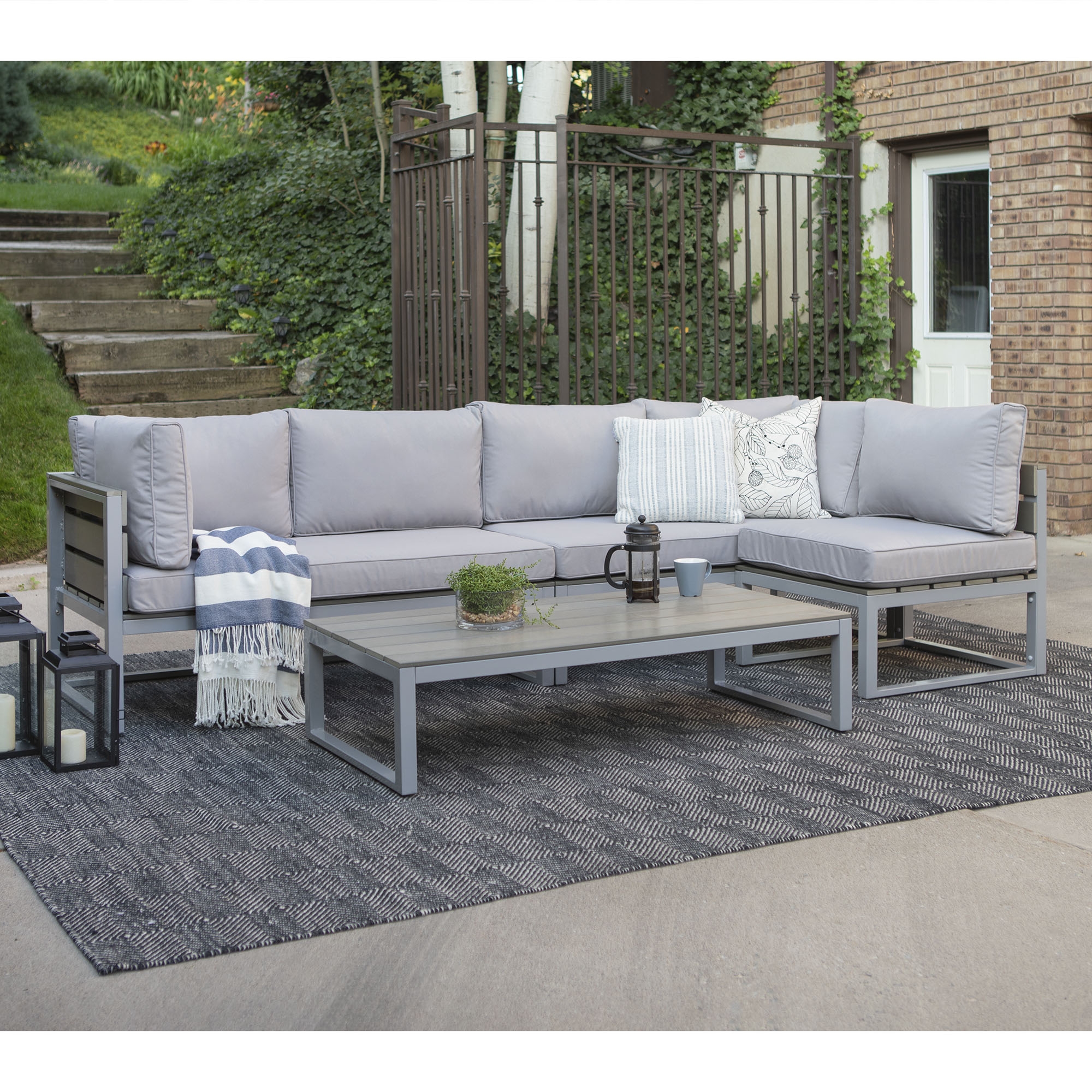 4-Piece Aluminum Outdoor Patio Conversation Set with Cushions - Grey - Image 3