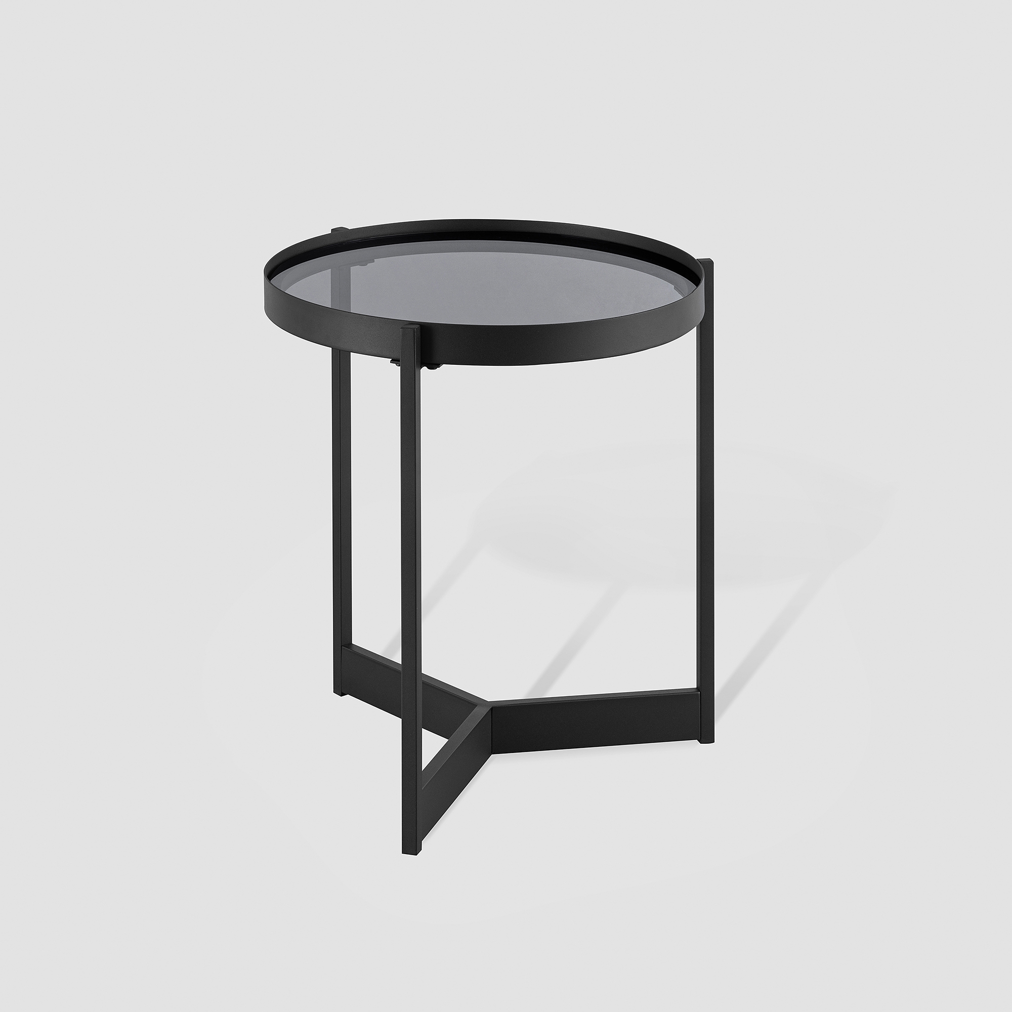 Contemporary Tray-Top Round Side Table – Smoked Glass - Image 2