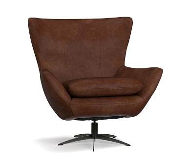 Wells Leather Tight Back Swivel Armchair with Bronze Base, Polyester Wrapped Cushions, Statesville Molasses - Image 3