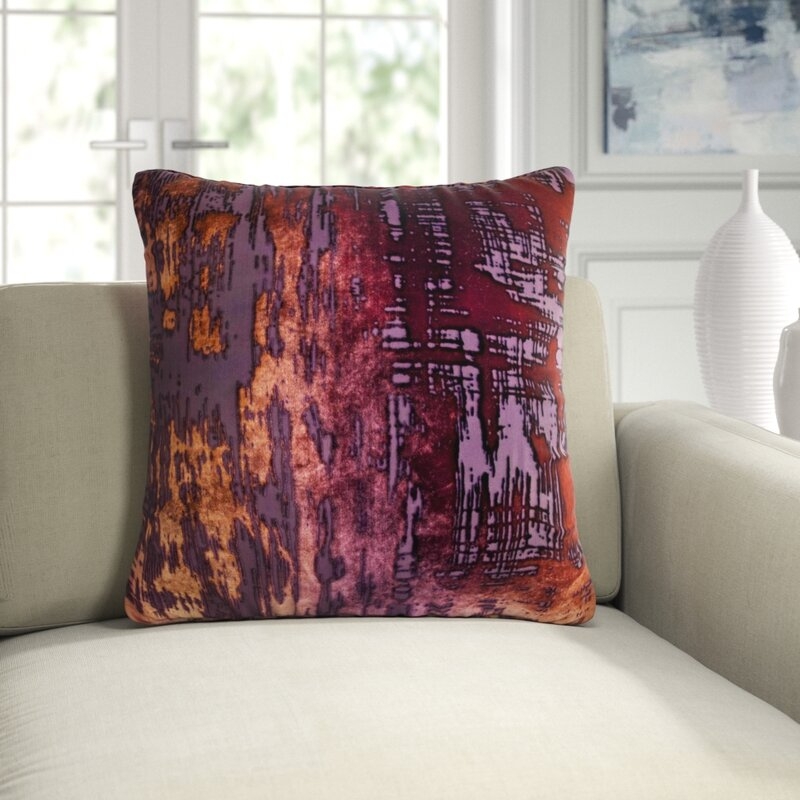 Kevin O'Brien Studio Brushstroke Velvet Abstract Throw Pillow Color: Wildberry, Size: 22" x 22" - Image 0