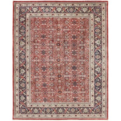 One-of-a-Kind Bronson Hand-Knotted 2000s Agra Red 8'2" x 10'3" Wool Area Rug - Image 0