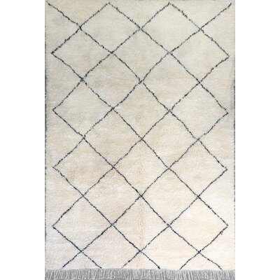 One-of-a-Kind Bresson Hand-Knotted White 7' x 10'7" Wool Area Rug - Image 0