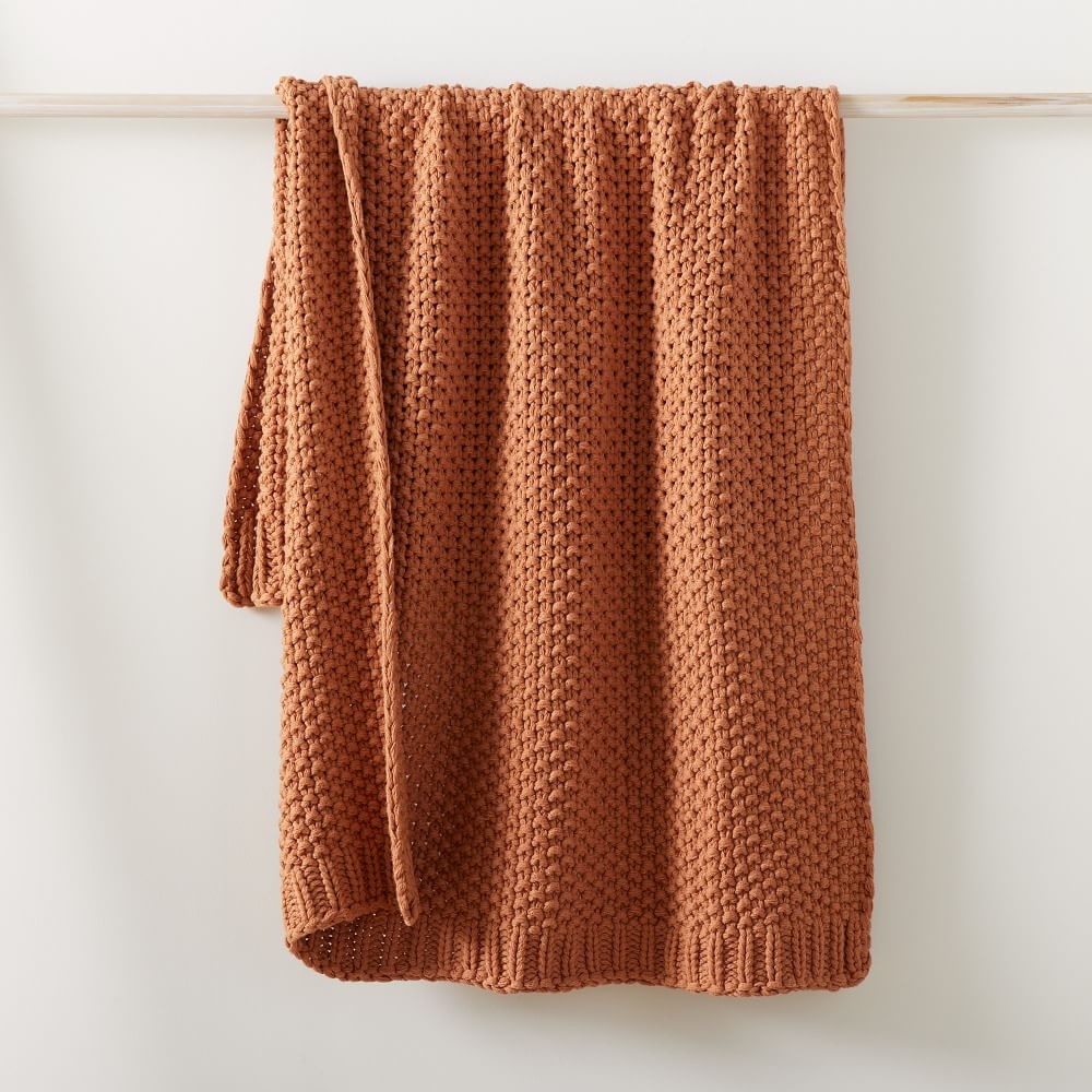 Chunky Cotton Knit Throw, 50"x60", Terracotta - Image 0