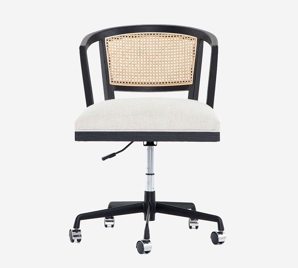 Lisbon Cane Swivel Desk Chair, Brushed Ebony - Image 0
