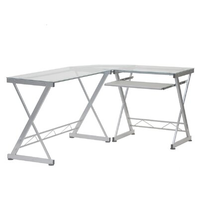 L-shaped Tempered Glass Top Computer Desk With Pull Out Keyboard Panel - Image 0
