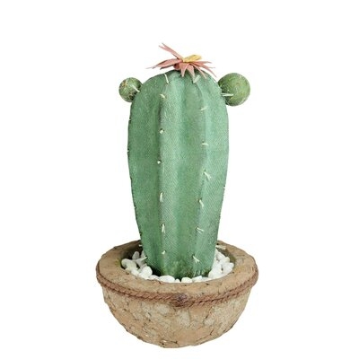 13.75" Green and Brown Southwestern Style Potted Decorative Cactus with Flowers - Image 0