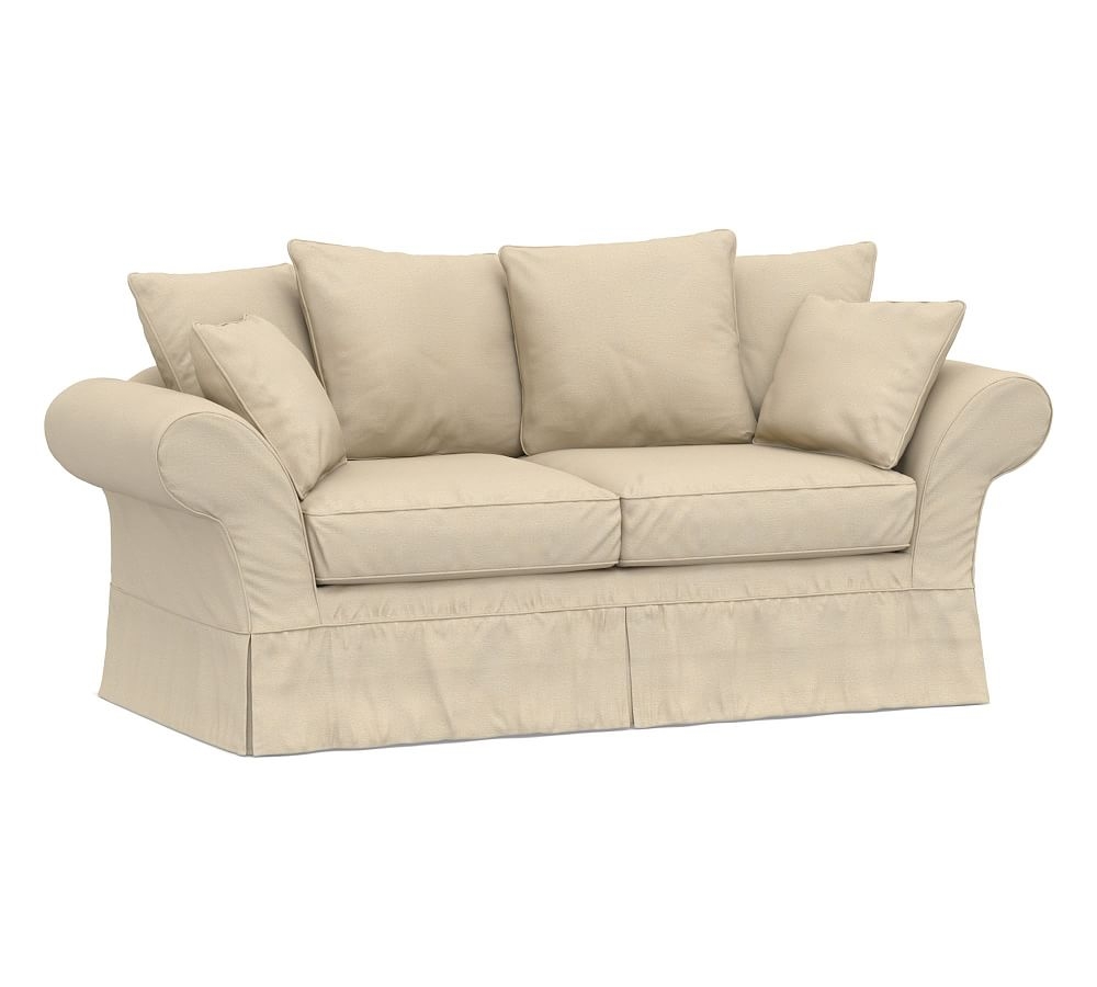 Charleston Slipcovered Sofa 86", Polyester Wrapped Cushions, Park Weave Oatmeal - Image 0