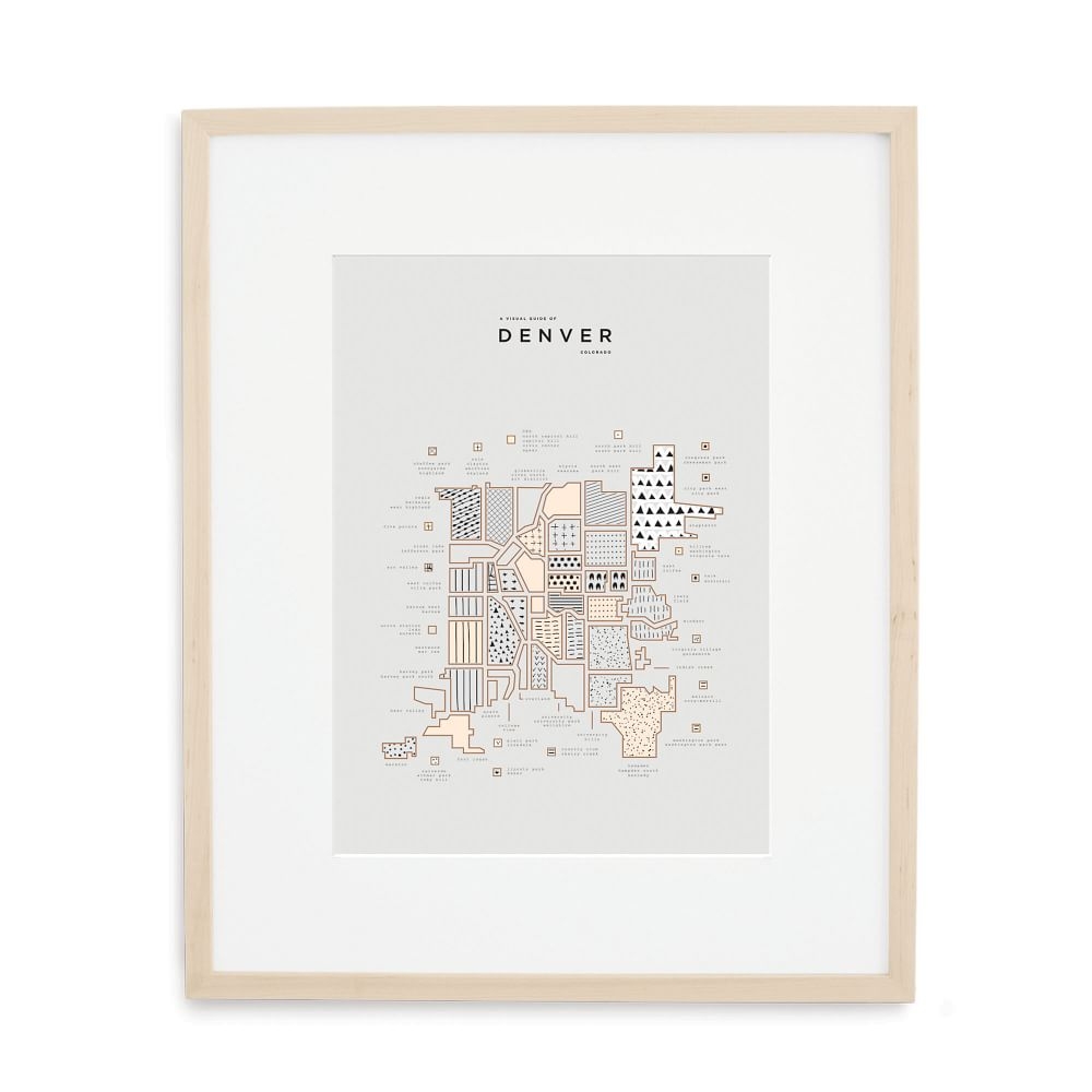 Denver Letterpressed Map Print, Natural Frame, 16"x20" - Image 0