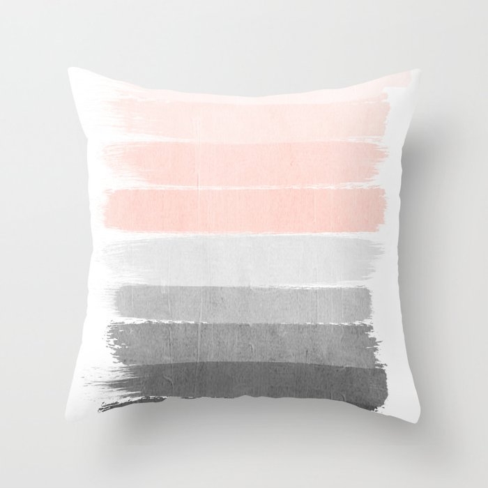 Color Story Millennial Pink And Grey Transition Brushstrokes Modern Canvas Art Decor Dorm College Throw Pillow by Charlottewinter - Cover (16" x 16") With Pillow Insert - Outdoor Pillow - Image 0