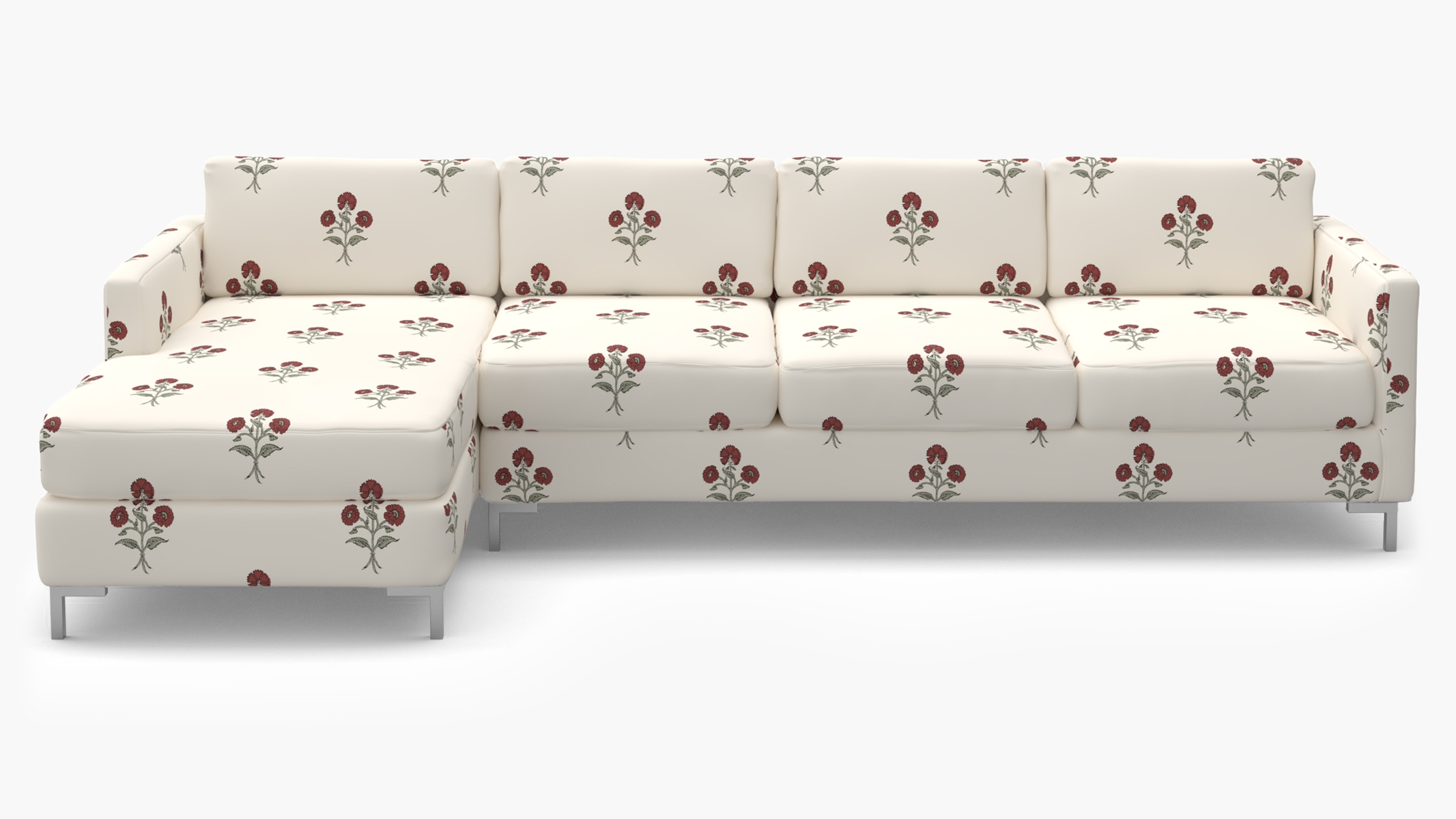 Modern Sectional, Left Facing, Red Delphine, Chrome L Leg - Image 0