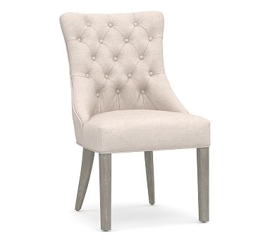 Hayes Upholstered Tufted Dining Side Chair, Gray Wash Frame, Chenille Basketweave Pebble - Image 0