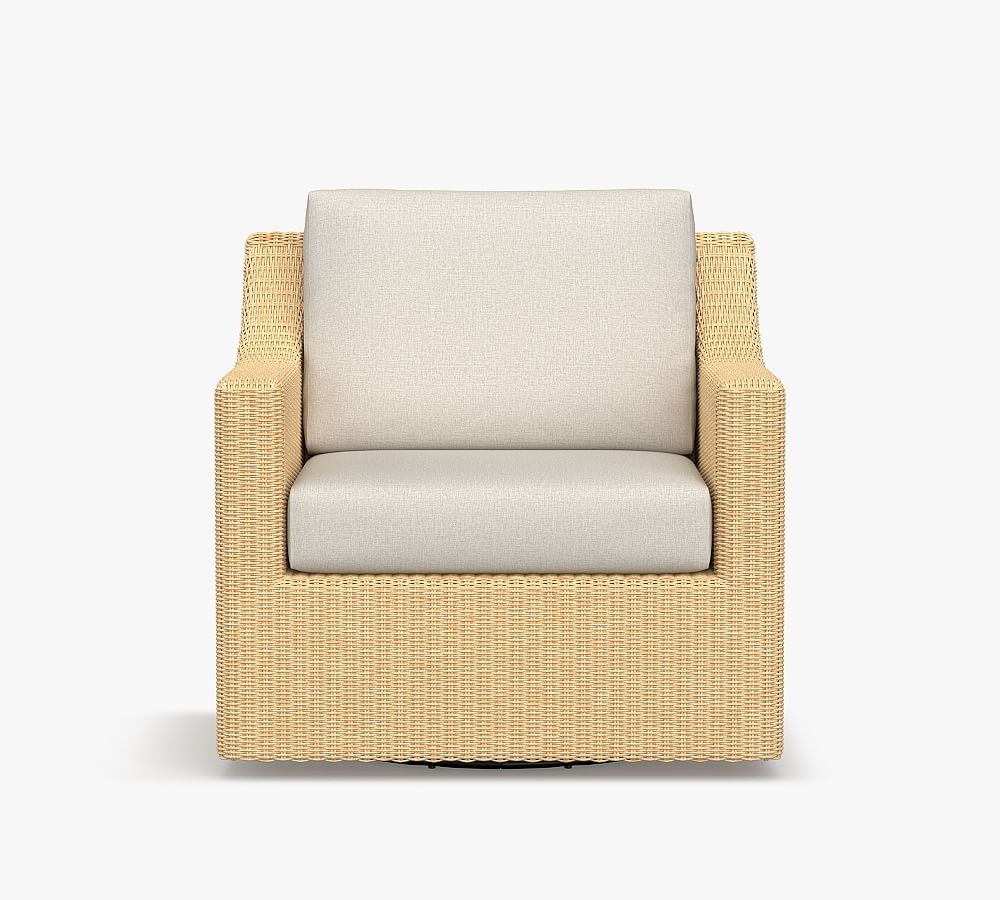 Hampton All-Weather Wicker Swivel Lounge Chair with Cushion, Sand - Image 0