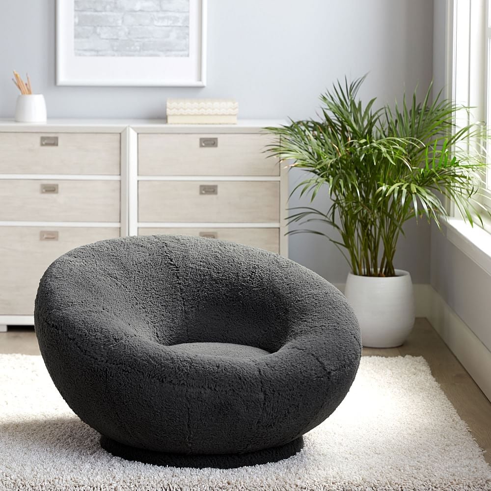 Recycled Sherpa Groovy Swivel Chair, Charcoal/Gray - Image 0