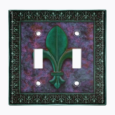 Metal Light Switch Plate Outlet Cover (Fleur De Lis Green - Double Toggle) - Image 0