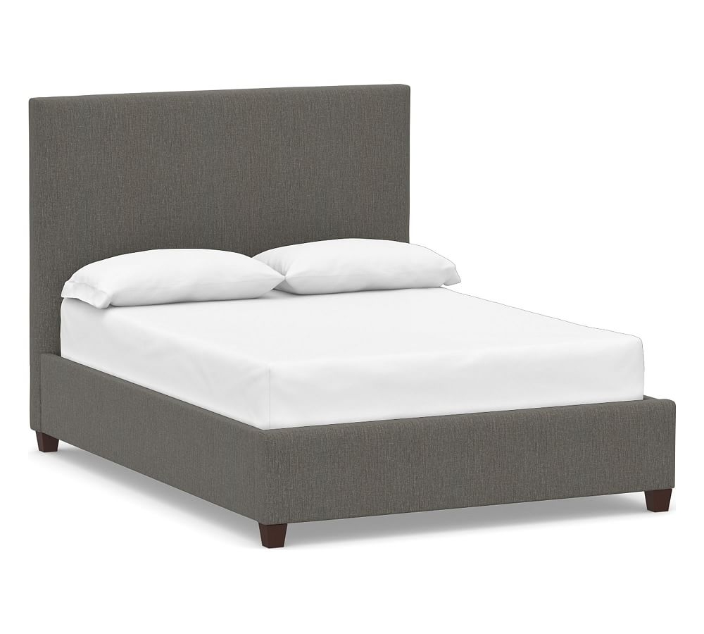 Raleigh Square Upholstered Bed without Nailheads, Full, Tall Headboard 53"h, Chenille Basketweave Charcoal - Image 0