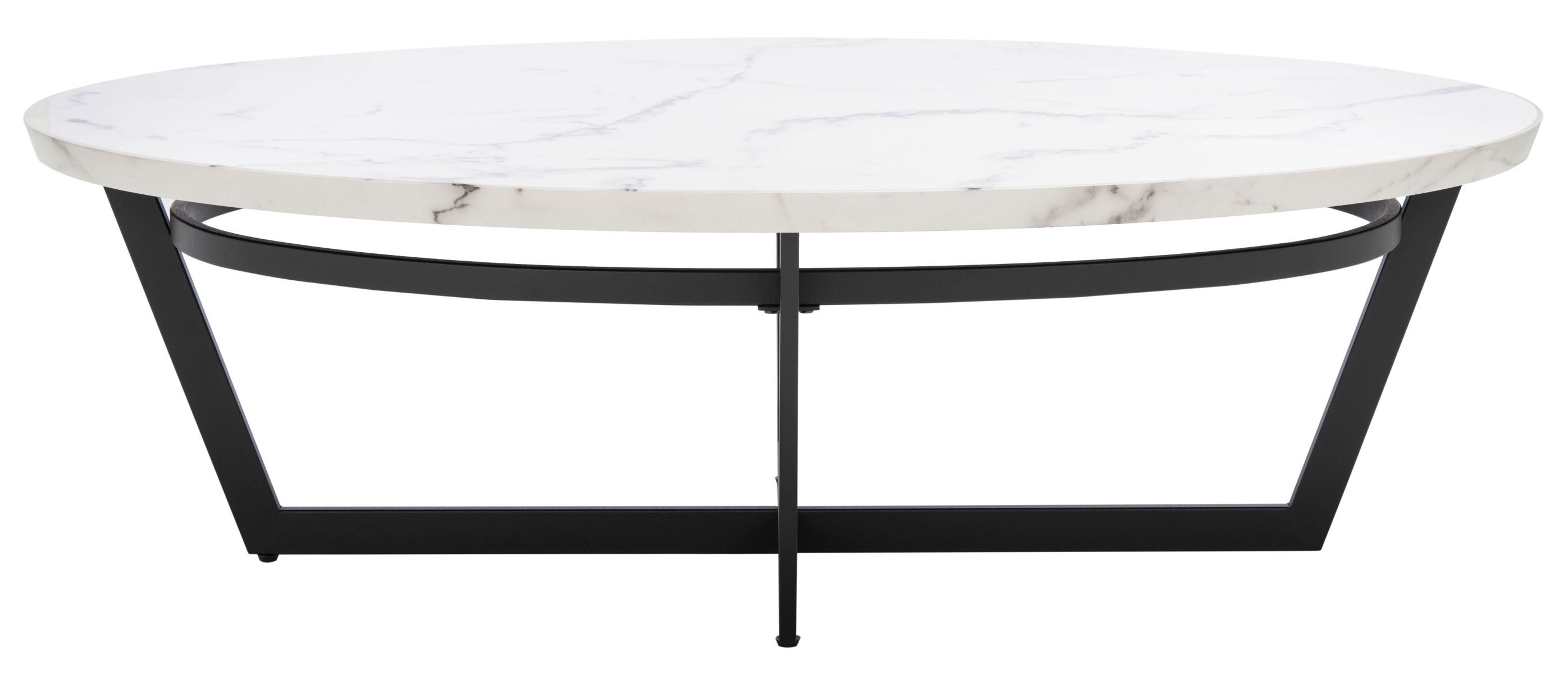 Placido Oval Coffee Table - White Marble / Black - Safavieh - Image 0