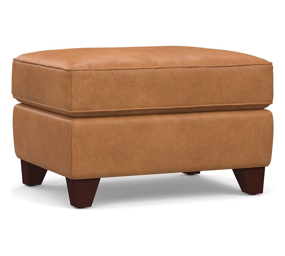Cameron Leather Ottoman, Polyester Wrapped Cushions, Churchfield Camel - Image 0