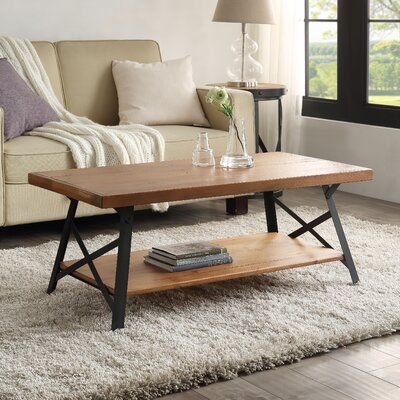 43'' Metal Legs Rustic Coffee Table, Solid Wood Tabletop - Image 0