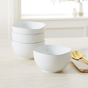 Organic Rimmed New Cereal Bowl, Set of 4, Gold Rim - Image 0