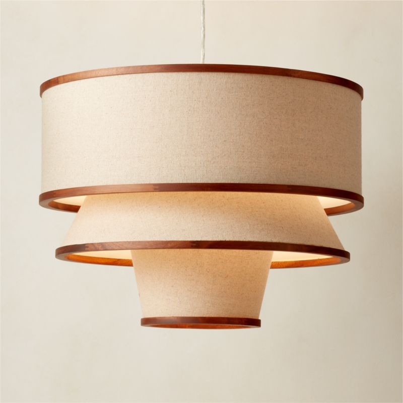 Bruna Walnut Wood and Linen Pendant Light - Image 1