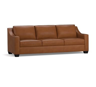 York Slope Arm Leather Grand Sofa 95" with Bench Cushion, Polyester Wrapped Cushions, Churchfield Camel - Image 4