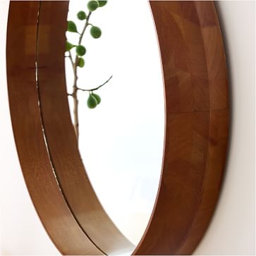 Wood Frame Ledge Round Wall Mirror - Image 1