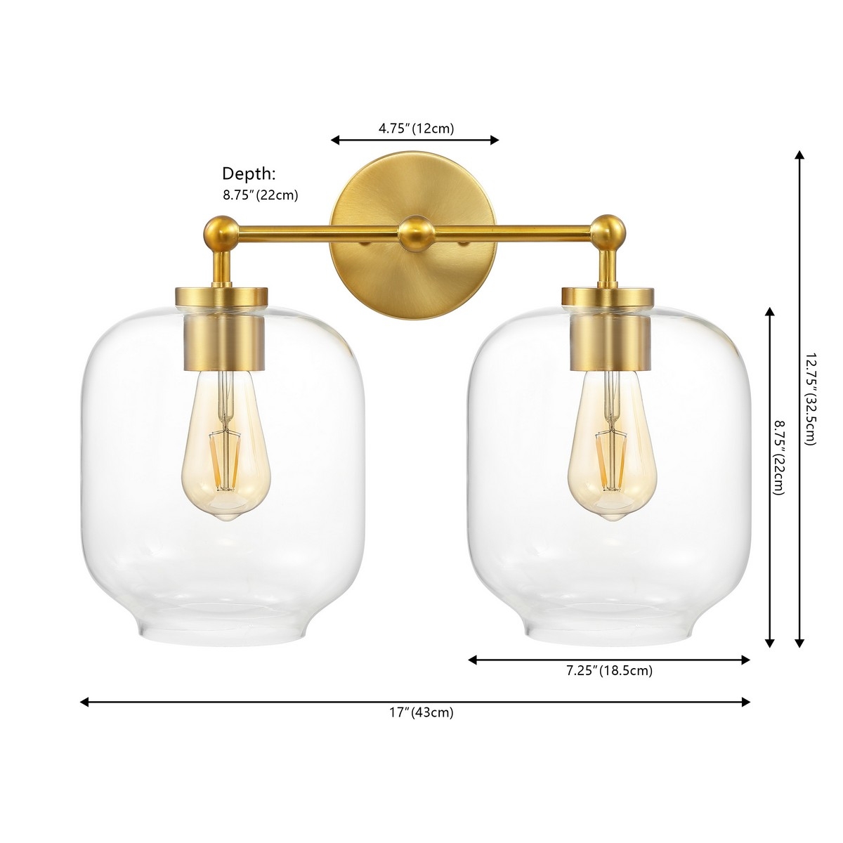 Navia 2 Lt 17" Wall Sconce - Brass - Safavieh - Image 5