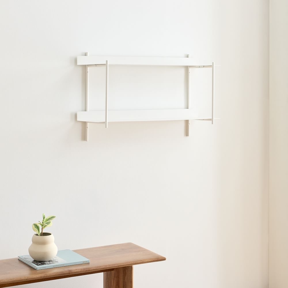 Floating Lines Shelves, Two Tier Wide, Metal, White - Image 0