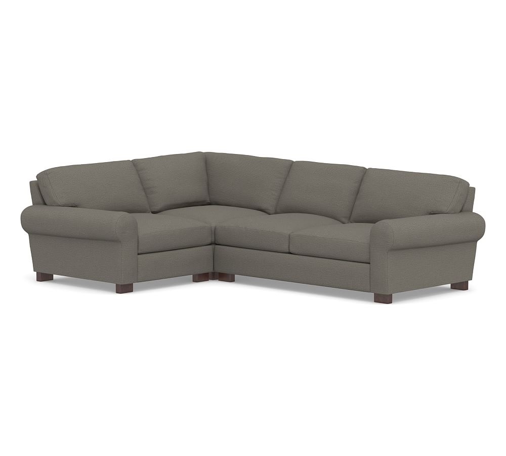 Turner Roll Arm Upholstered Right Arm 3-Piece Corner Sectional, Down Blend Wrapped Cushions, Chunky Basketweave Metal - Image 0