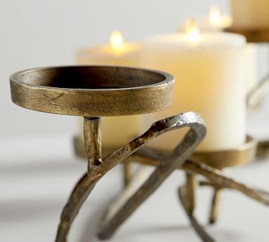 Faye Tumbled Brass Multi Pillar Candle Centerpiece - Image 1