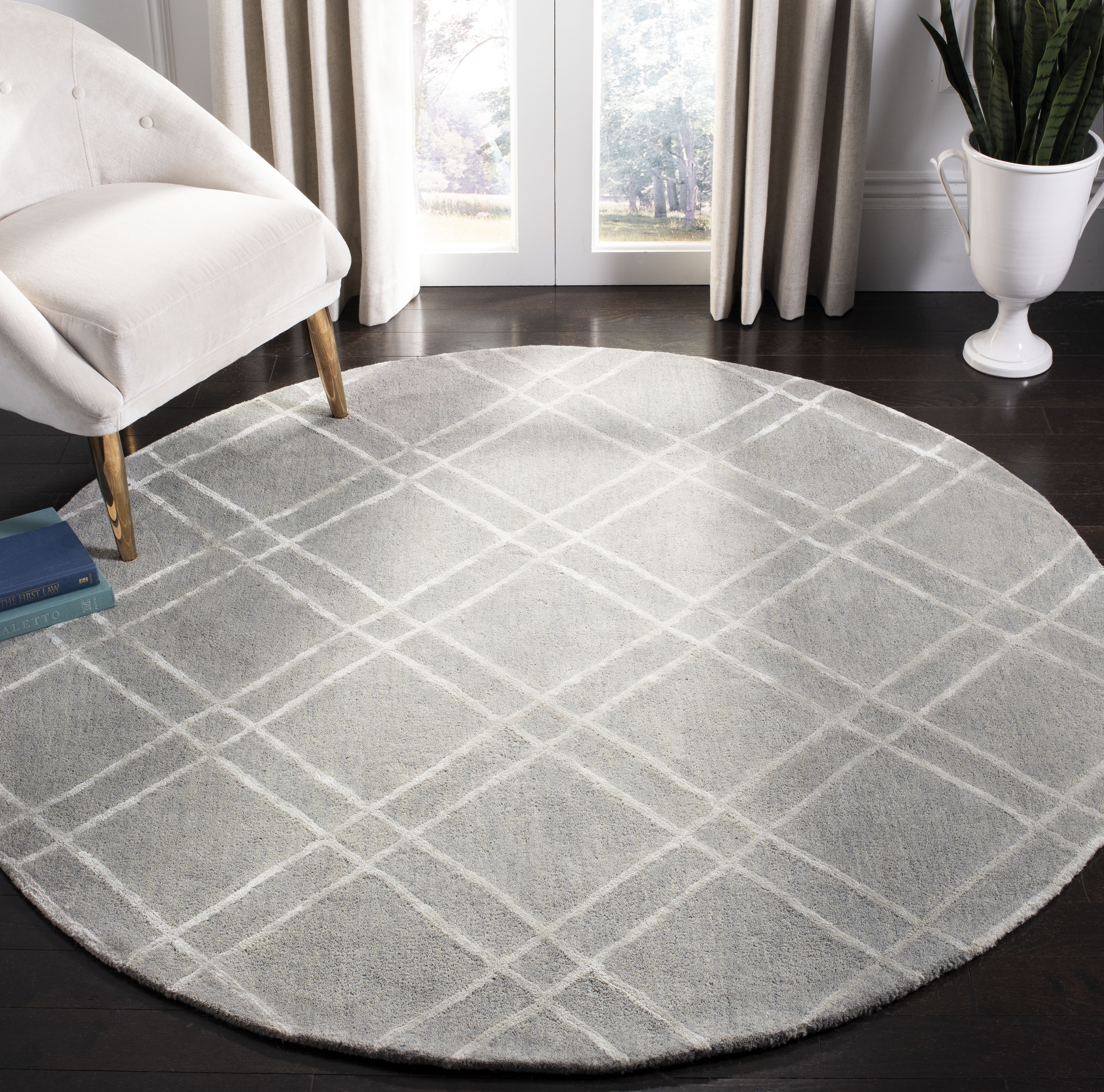 Arlo Home Hand Tufted Area Rug, HIM901G, Grey/Silver,  6' X 6' Round - Image 1
