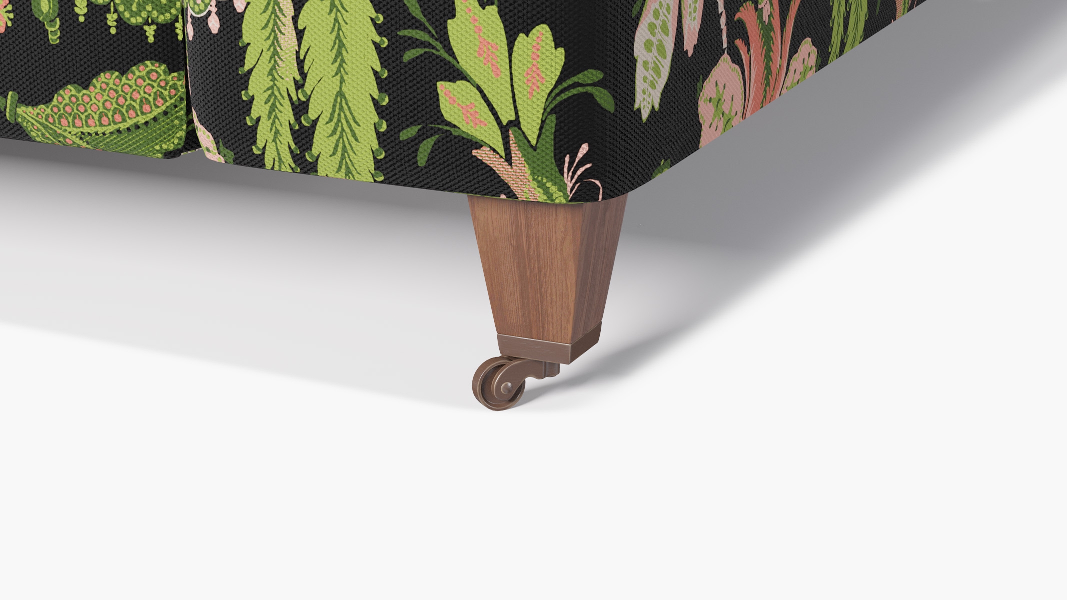 Classic Sofa, Coral Onyx Rossetta, Walnut with Antique Brass Caster - Image 1