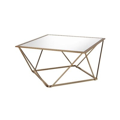 Coffee Table With Mirror Top And Open Geometric Base, Champagne Gold - Image 0