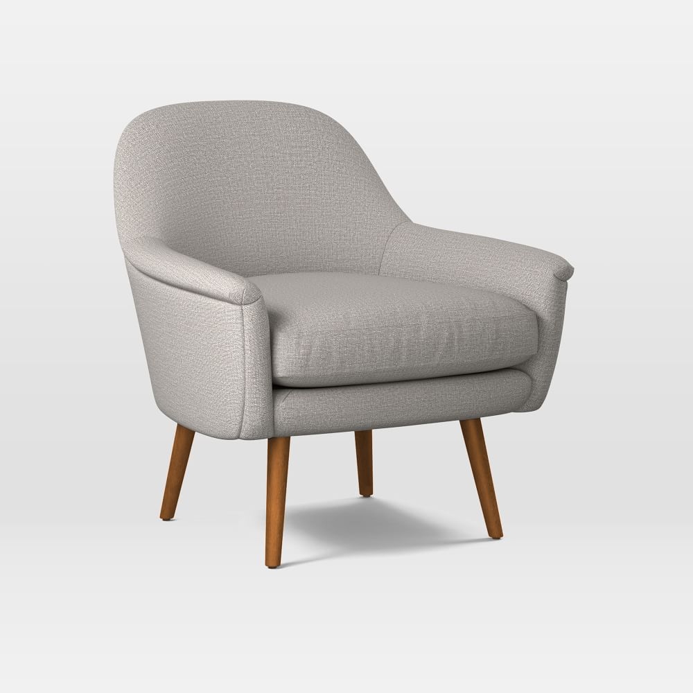 Phoebe Midcentury Chair, Poly, Yarn Dyed Linen Weave, Pearl Gray, Pecan - Image 0