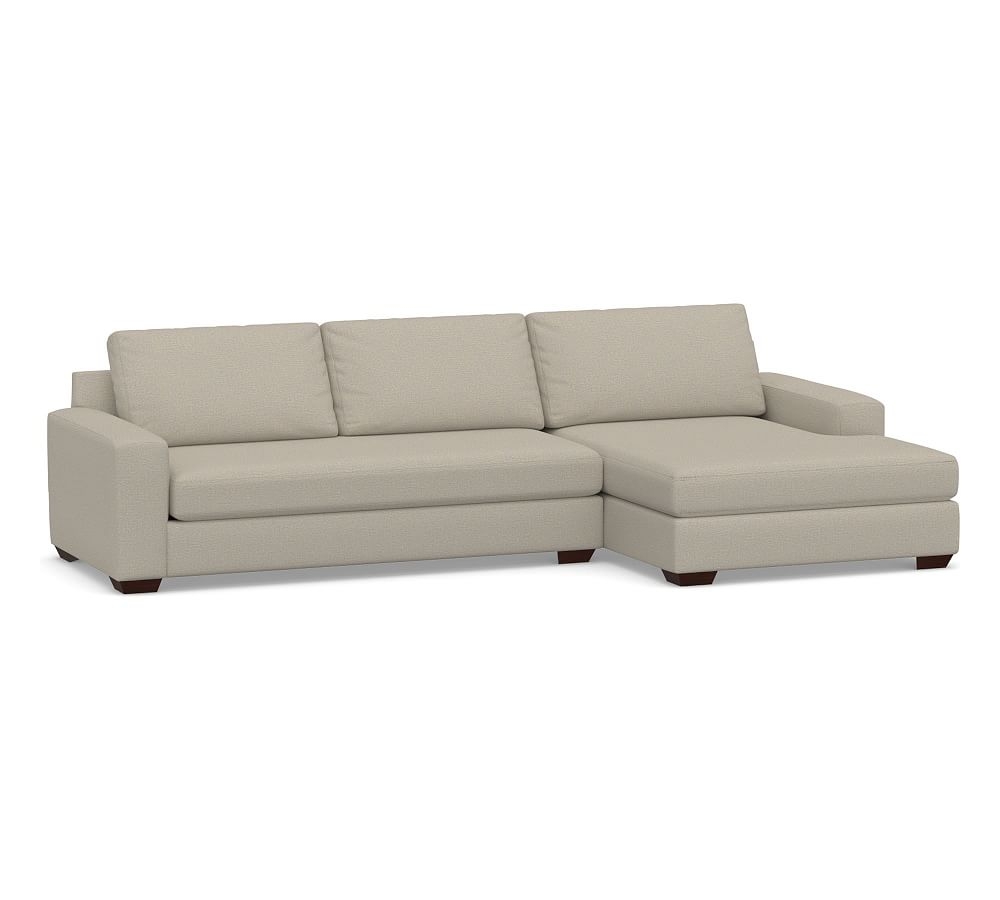 Big Sur Square Arm Upholstered Left Arm Sofa with Double Chaise Sectional and Bench Cushion, Down Blend Wrapped Cushions, Performance Boucle Fog - Image 0
