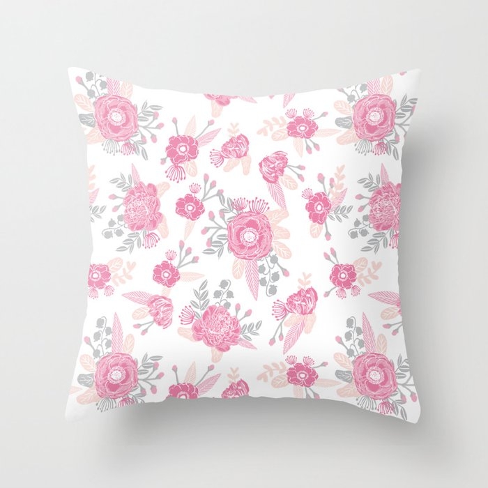 Pink Pastel Florals Cute Nursery Baby Girl Decor Floral Botanical Bouquet Blooms Couch Throw Pillow by Charlottewinter - Cover (18" x 18") with pillow insert - Outdoor Pillow - Image 0