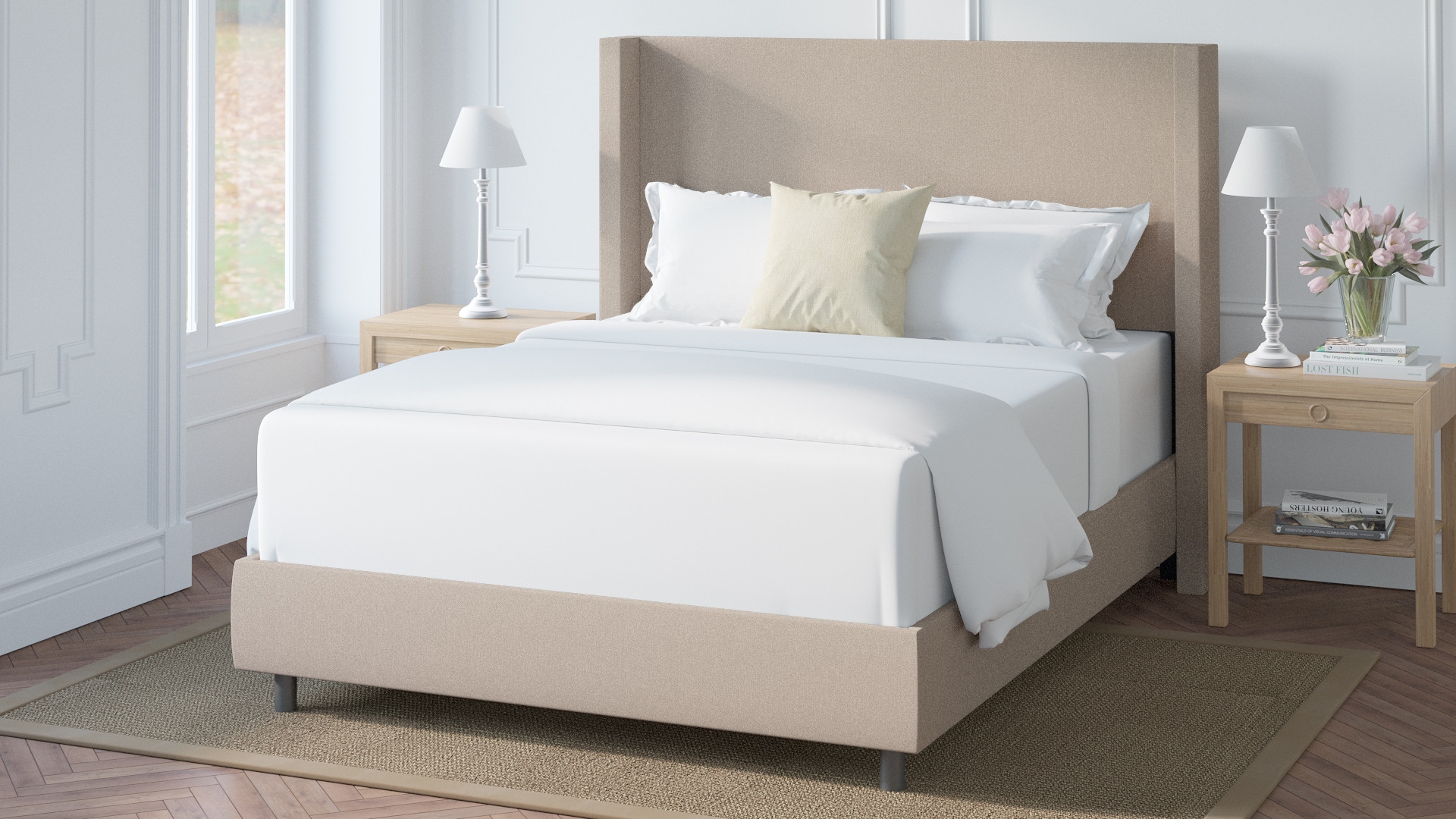 Modern Wingback Bed, Husk Everyday Linen, Queen - Image 3