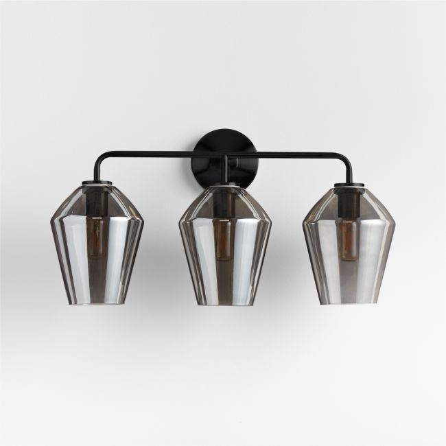 Arren Black 3-Light Wall Sconce with Silver Angled Shades - Image 0