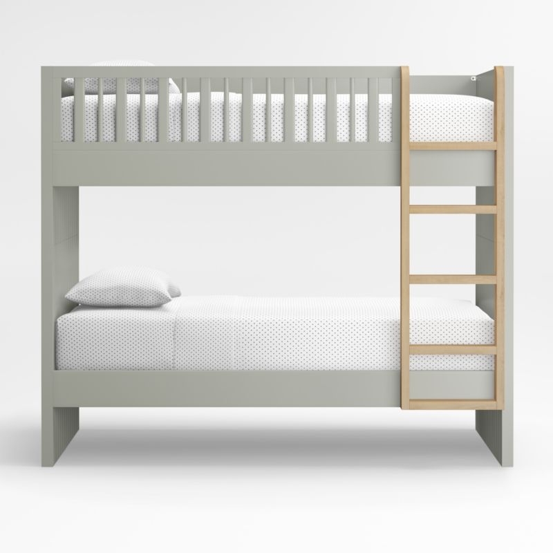 Finn Sage Green Wood Kids Convertible Bunk Bed with Oak Wood Ladder - Image 1