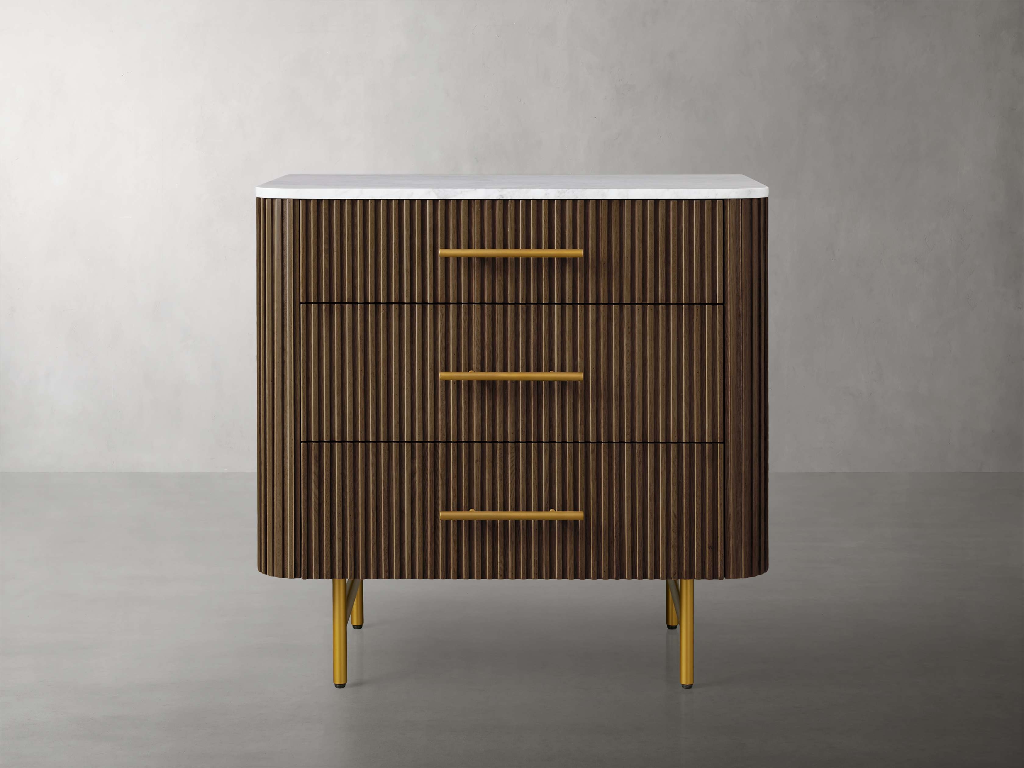Finnley Three-Drawer Chest in Stone Brown  White Marble/Mocha - Image 0