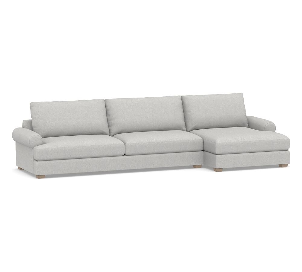 Canyon Roll Arm Upholstered Left Arm Sofa with Double Chaise Sectional, Down Blend Wrapped Cushions, Park Weave Ash - Image 0