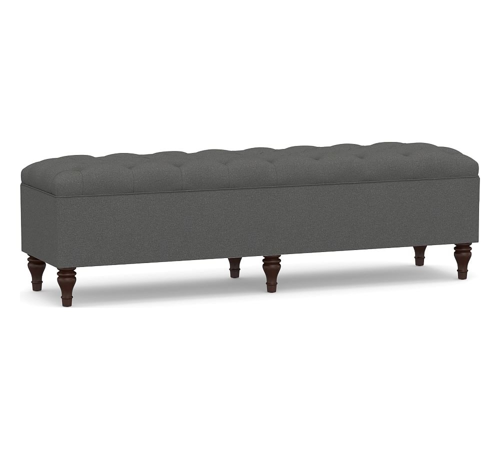 Lorraine Upholstered Tufted King Storage Bench, Park Weave Charcoal - Image 0