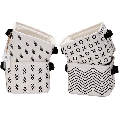 Foldable Mini Square New Black And White Theme Natural Linen & Cotton Fabric Storage Bins Simple Desk Shelf Baskets Organizers - Set Of 4 - Image 0